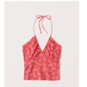 Abercrombie & Fitch Red Floral Halter - Halter Deep-V Cami